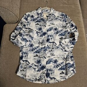 Cynthia Rowley Coastal Linen Blue White Natural Buttom Casual Top Small